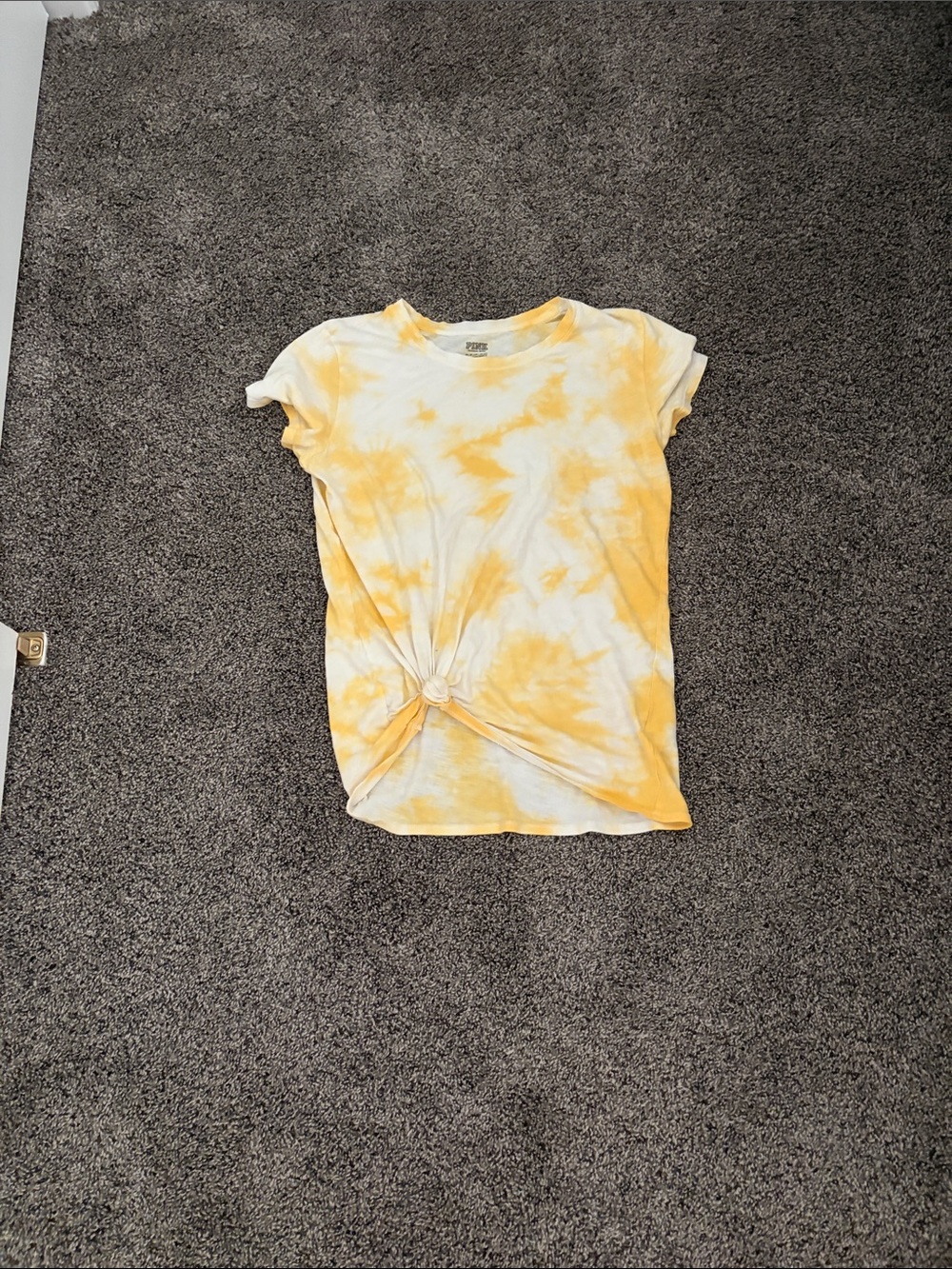 PINK Victoria's Secret Yellow & White Tie-Dye Knot Tee